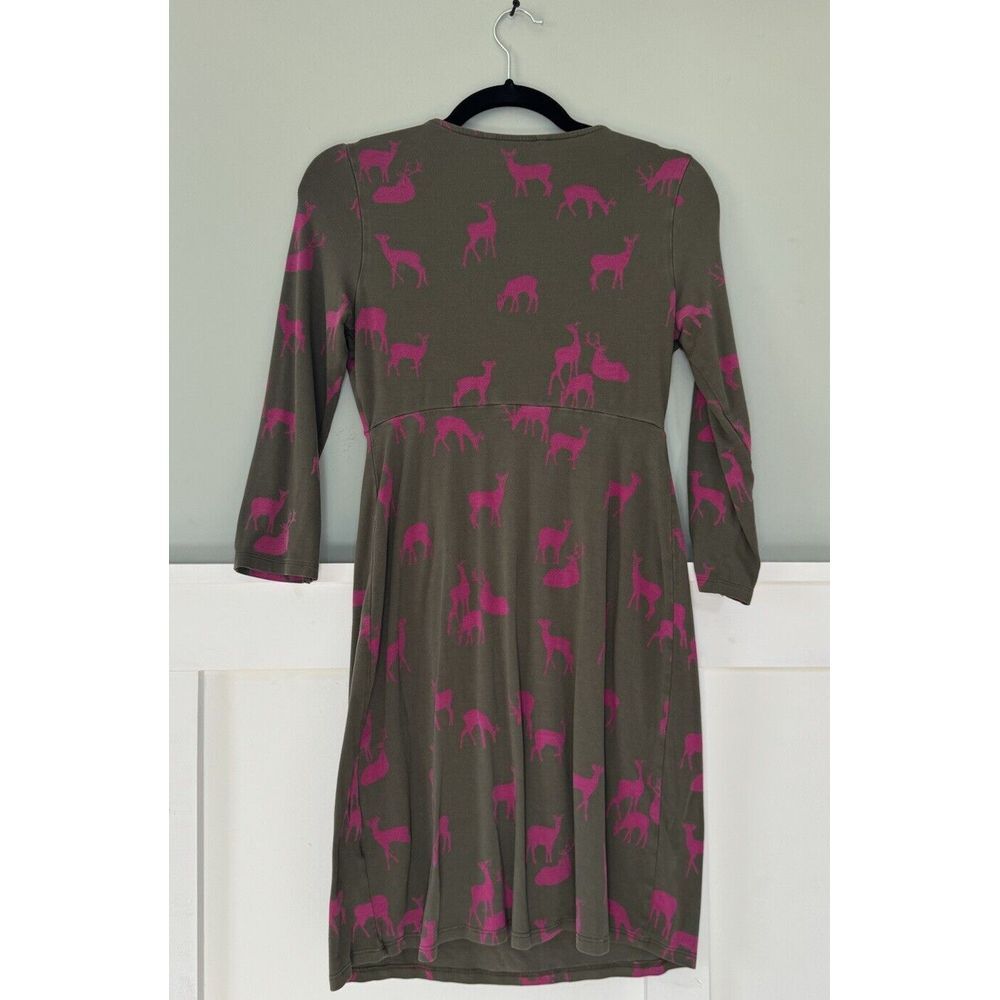 Boden Womens US‎ 4 Oh Deer Jersey Dress Midi Knit Printed Novelty Green Pink - Picture 6 of 7